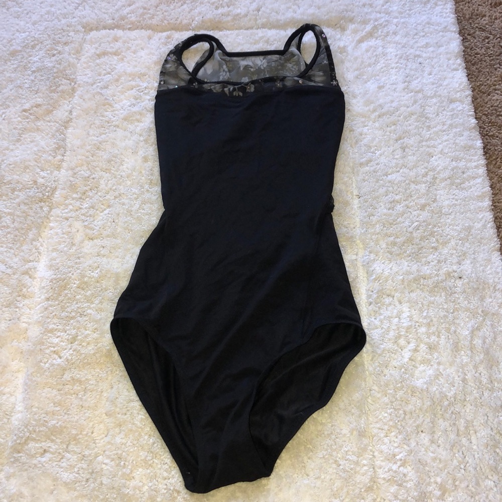 Black open back rhinestone leotard